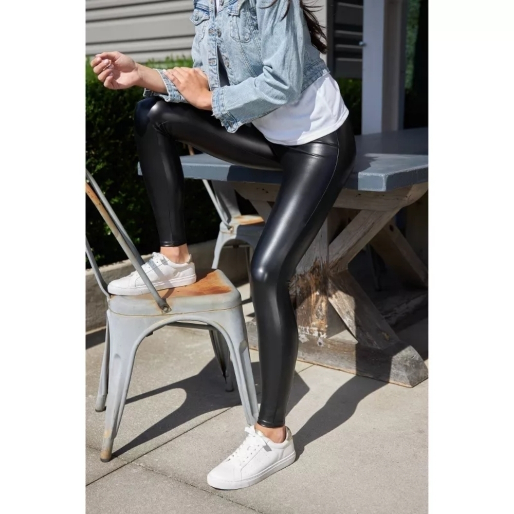 Spanx Leggings Womens Small Faux Vegan Leather Black High Rise Crop Ankle Assets